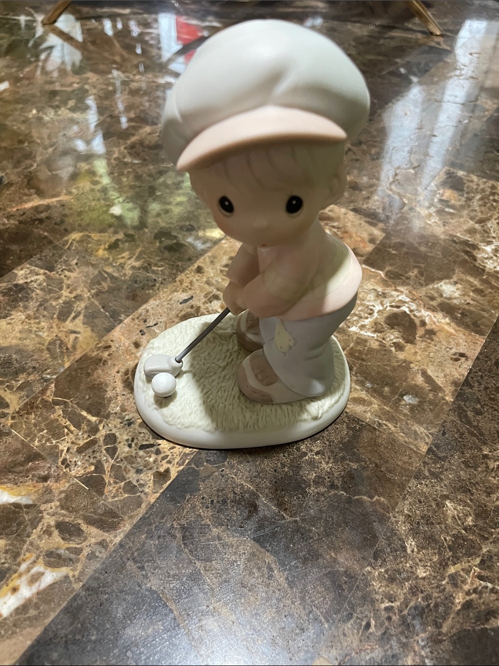 Precious Moments Porcelain Golf Boy Figurine - Cream, Pink, White